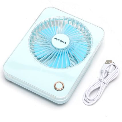 Aigostar - Namizni polnilni ventilator 5W/5V 3600mAh USB modra