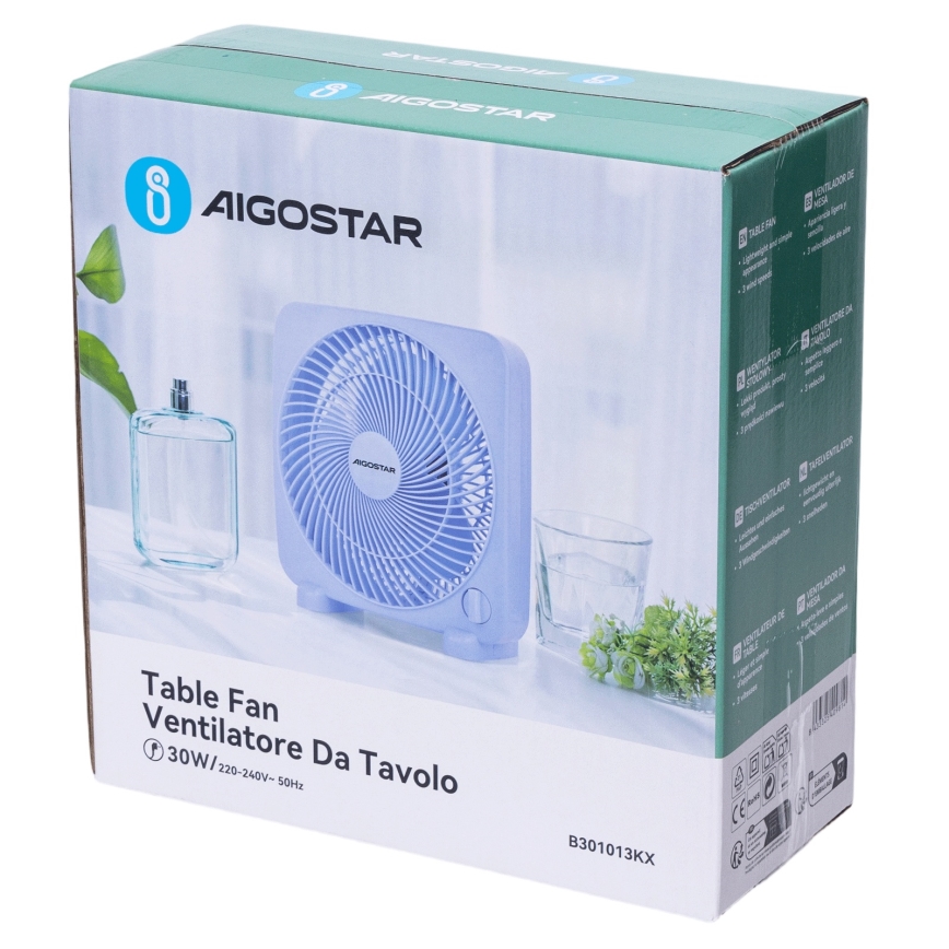 Aigostar - Namizni ventilator 30W/230V modra