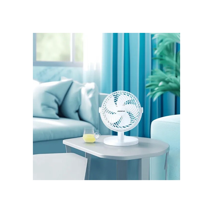Aigostar - Namizni ventilator 3W/5V bela