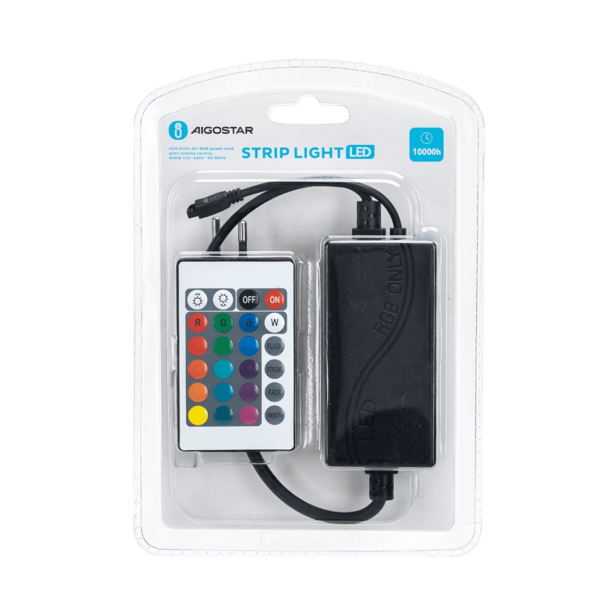 Aigostar - Napajalni kabel za LED RGB trak 600W/230V z daljinskim upravljalnikom
