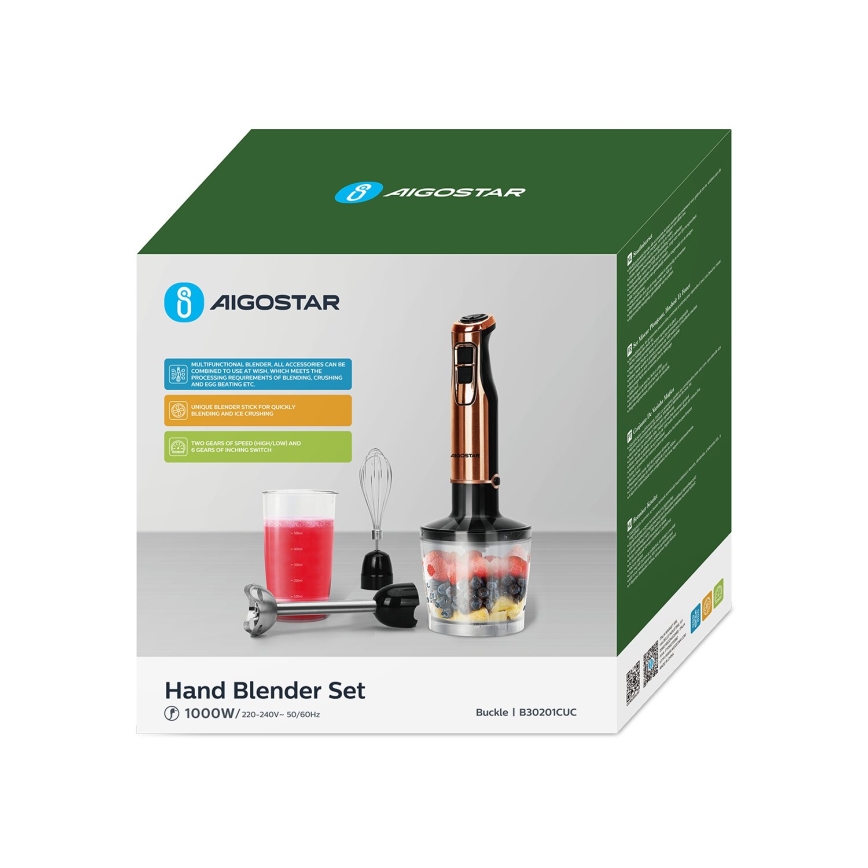 Aigostar - Palični mešalnik 1000W/230V vrtnica zlata