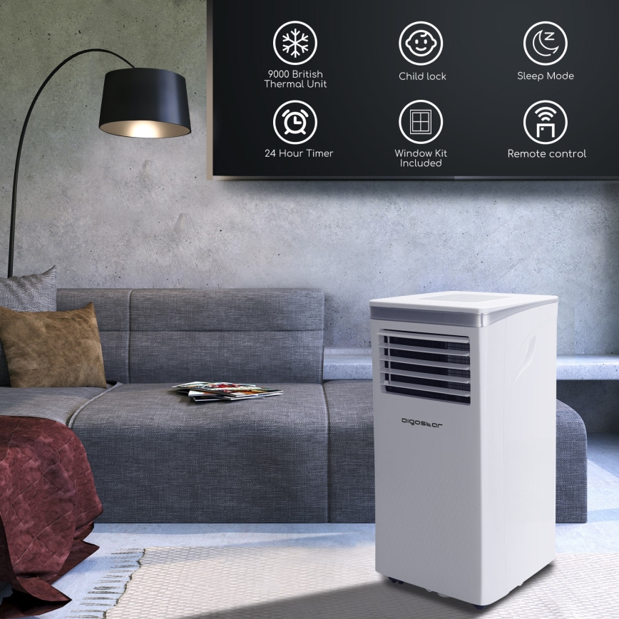 Aigostar - Pametna prenosna klimatska naprava 3v1 1003W/230V 9000 BTU Wi-Fi bela + daljinski upravljalnik