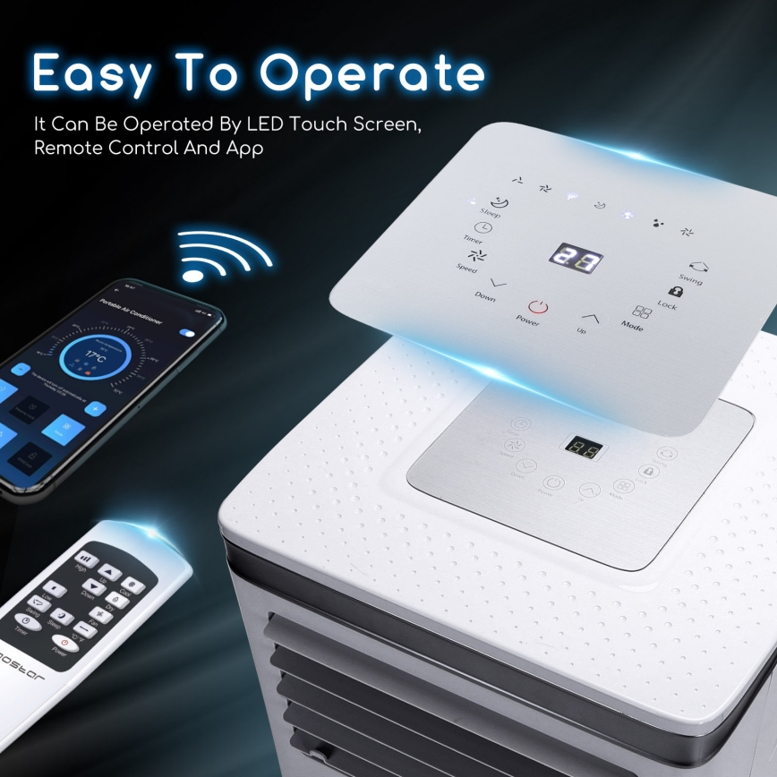Aigostar - Pametna prenosna klimatska naprava 3v1 1003W/230V 9000 BTU Wi-Fi bela + daljinski upravljalnik