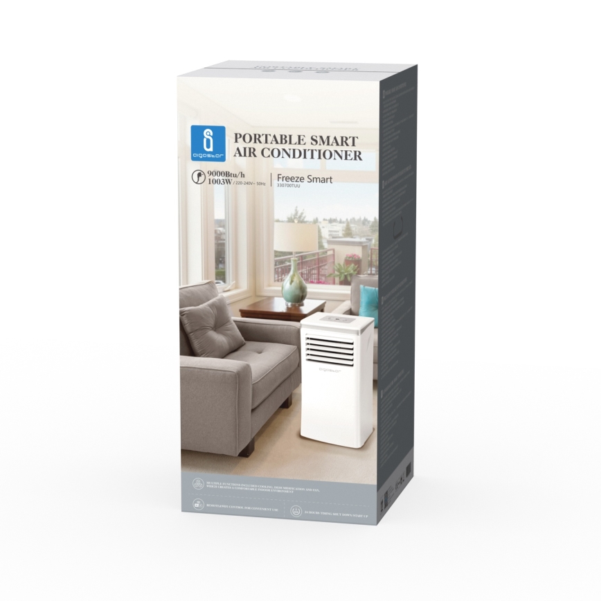 Aigostar - Pametna prenosna klimatska naprava 3v1 1003W/230V 9000 BTU Wi-Fi bela + daljinski upravljalnik