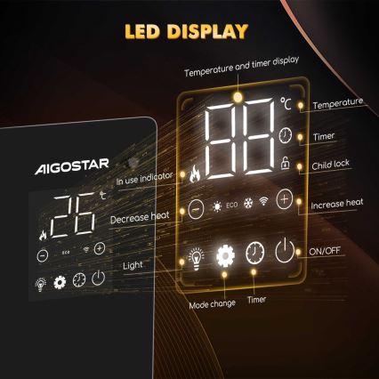 Aigostar - Pametni električni grelec/konvektor 2000 W Wi‑Fi