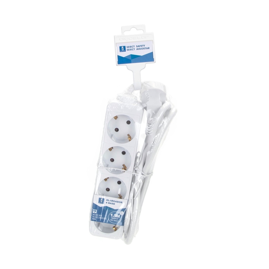 Aigostar - Podaljšek 4Z Tip F 1,5m bela SCHUKO