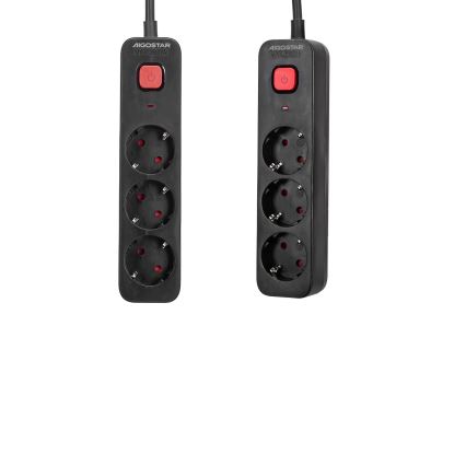 Aigostar - Podaljšek s stikalom 3Z Tip F 1,5m SCHUKO črna