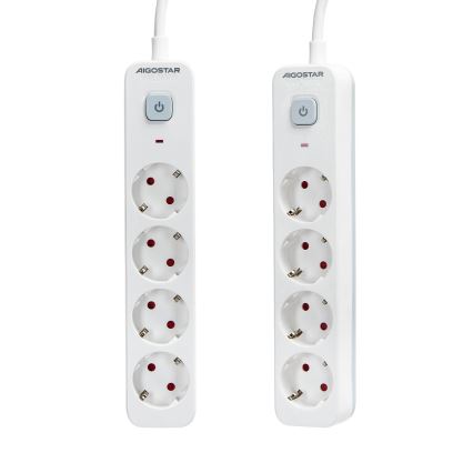 Aigostar - Podaljšek s stikalom 4Z Tip F 1,5m SCHUKO bela