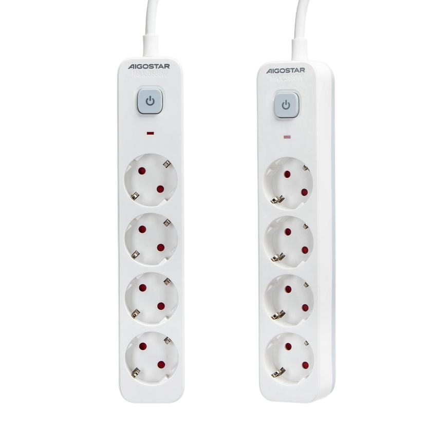 Aigostar - Podaljšek s stikalom 4Z Tip F 1,5m SCHUKO bela