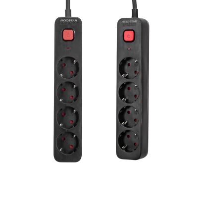Aigostar - Podaljšek s stikalom 4Z Tip F 1,5m SCHUKO črna