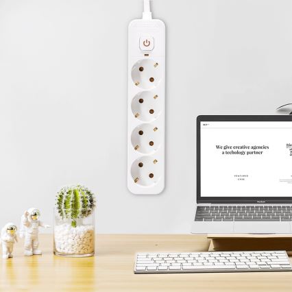 Aigostar - Podaljšek s stikalom 4Z Tip F 5m SCHUKO bela