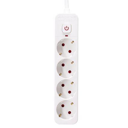 Aigostar - Podaljšek s stikalom 4Z Tip F 5m SCHUKO bela