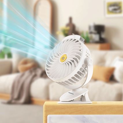 Aigostar - Polnilni namizni ventilator s sponko 2W/5V 2400mAh USB bela