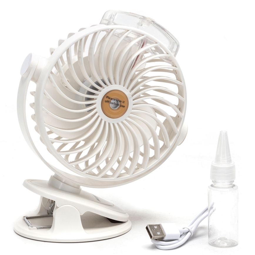 Aigostar - Polnilni namizni ventilator s sponko 2W/5V 2400mAh USB bela