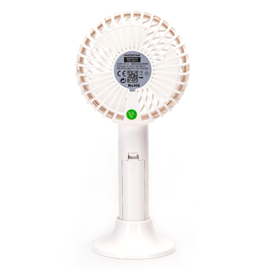 Aigostar - Polnilni žepni ventilator 3W/5V 1500mAh USB bela