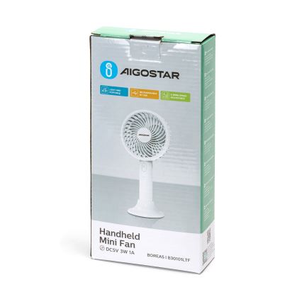 Aigostar - Polnilni žepni ventilator 3W/5V 1500mAh USB bela