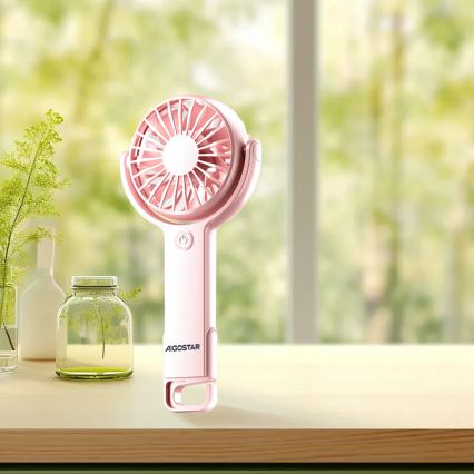 Aigostar - Polnilni žepni ventilator 4,5W/3,7V 1200mAh USB roza