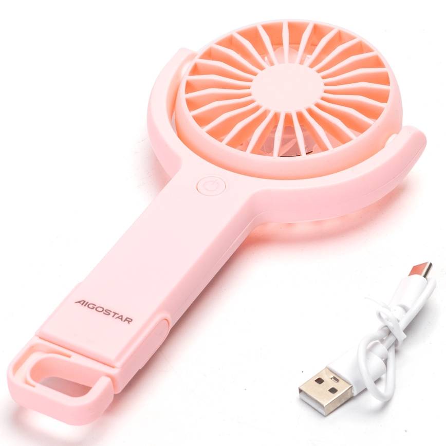 Aigostar - Polnilni žepni ventilator 4,5W/3,7V 1200mAh USB roza