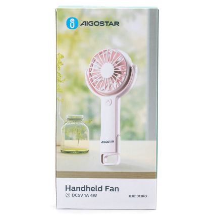 Aigostar - Polnilni žepni ventilator 4,5W/3,7V 1200mAh USB roza