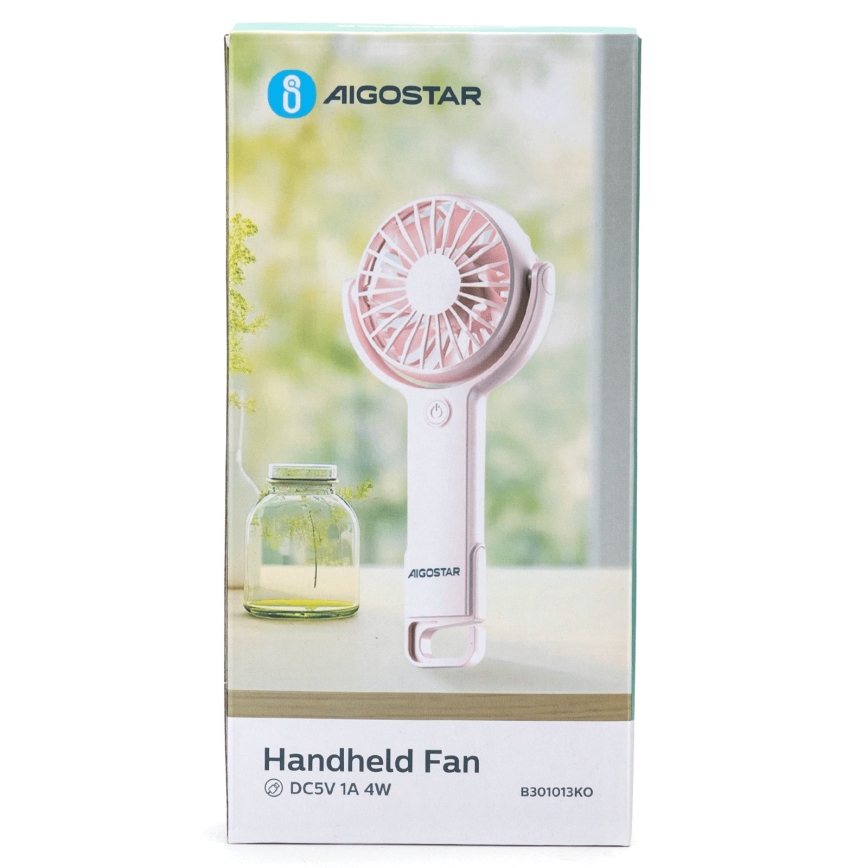 Aigostar - Polnilni žepni ventilator 4,5W/3,7V 1200mAh USB roza