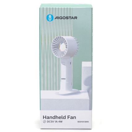 Aigostar - Polnilni žepni ventilator 4W/5V 500mAh USB bela