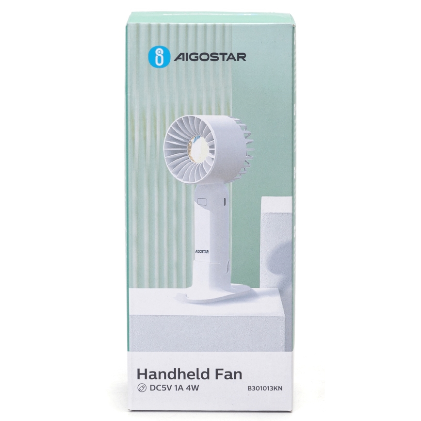 Aigostar - Polnilni žepni ventilator 4W/5V 500mAh USB bela