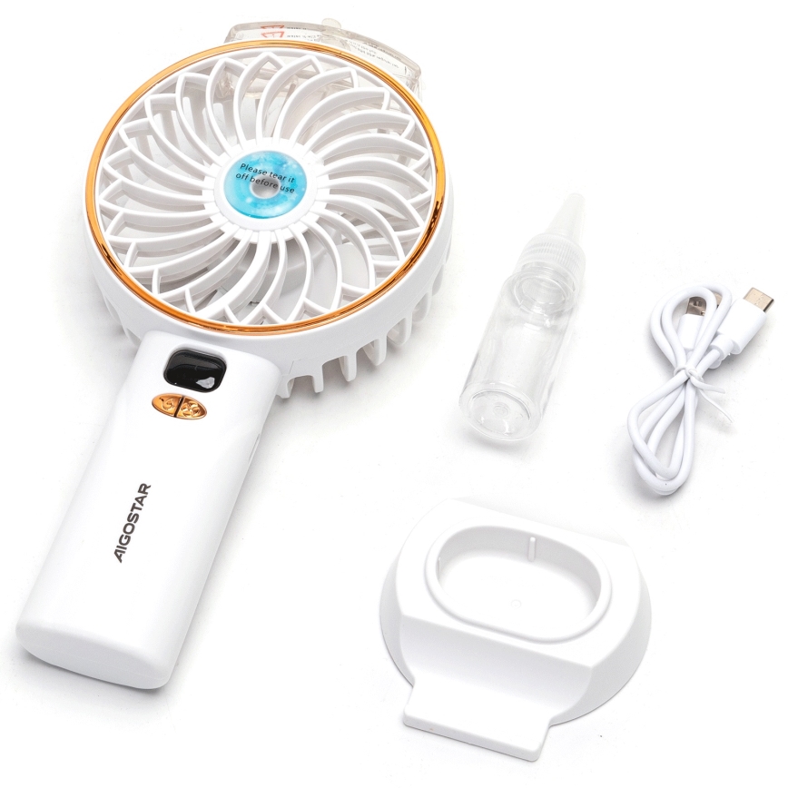 Aigostar - Polnilni žepni ventilator 5W/5V 2400mAh USB bela