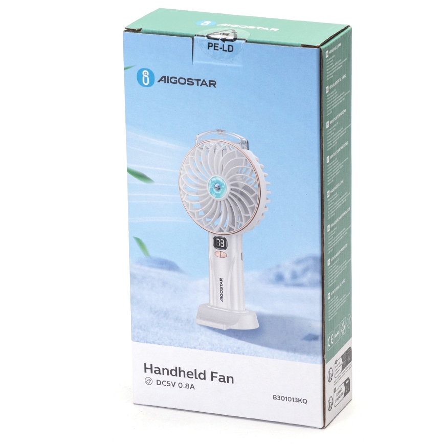 Aigostar - Polnilni žepni ventilator 5W/5V 2400mAh USB bela