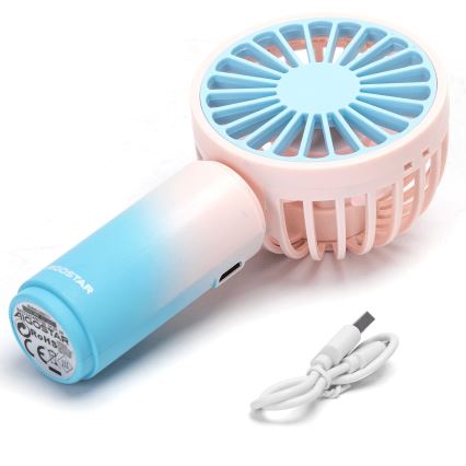 Aigostar - Polnljiv žepni ventilator 3W/5V 500 mAh USB roza/modra