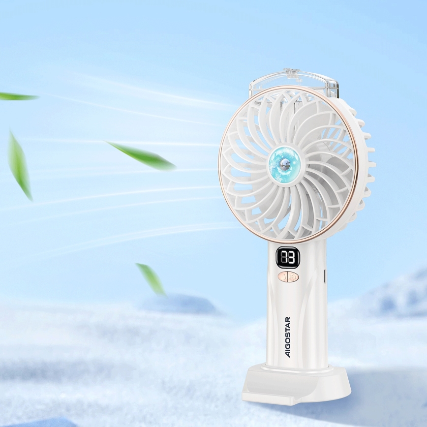 Aigostar - Polnljiv žepni ventilator 5W/5V 2400mAh USB bela