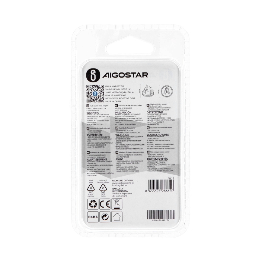 Aigostar - Potovalni adapter za EU, bel