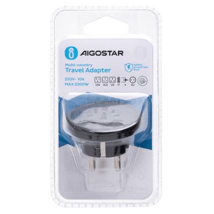 Aigostar - Potovalni adapter za EU črn