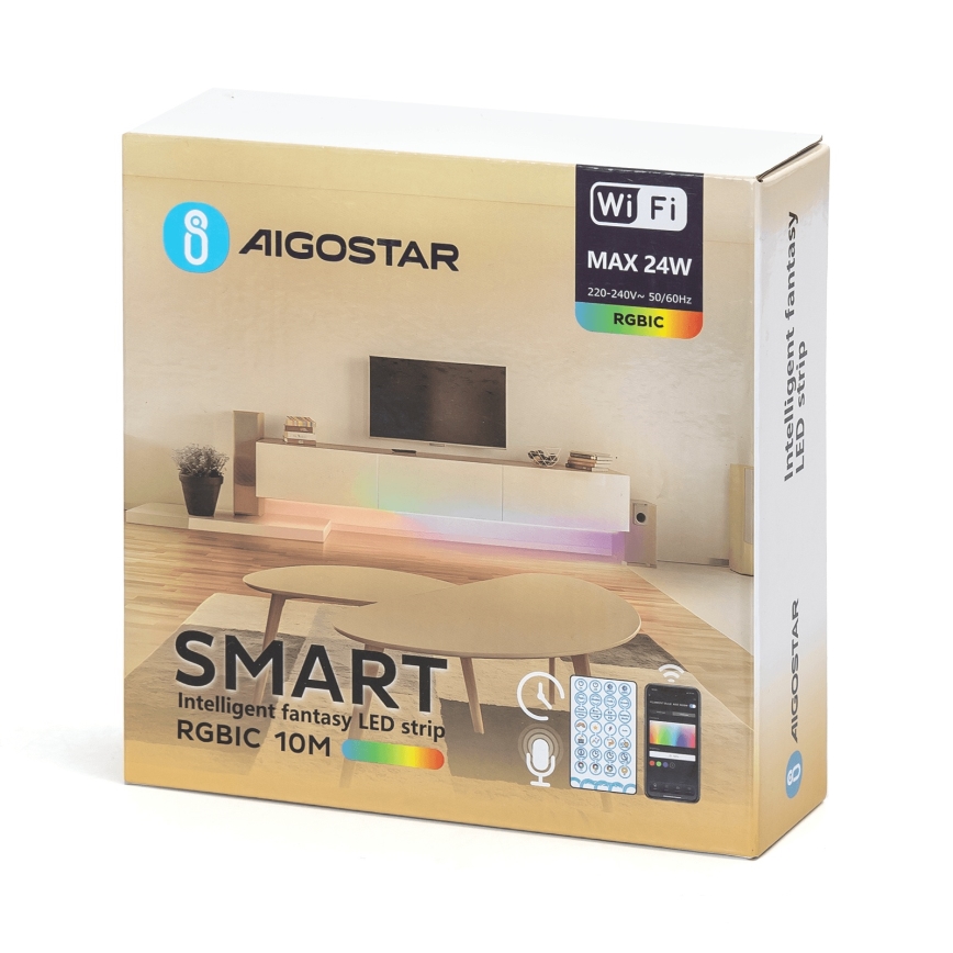 Aigostar - LED RGBIC zatemnjevalni trak 10 m LED/24W/24V + Wi‑Fi daljinski upravljalnik