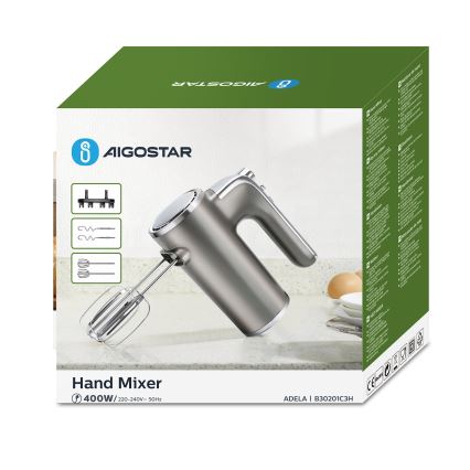 Aigostar - Ročni mešalnik 400W/230V siva/mat krom