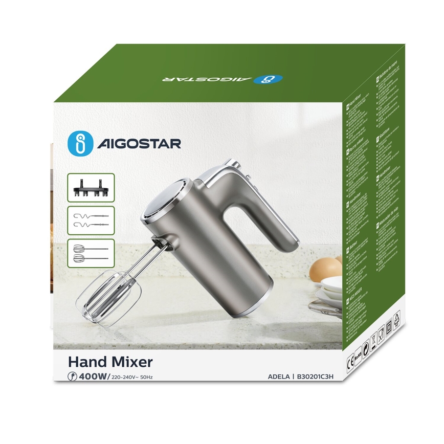 Aigostar - Ročni mešalnik 400W/230V siva/mat krom
