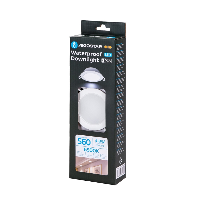 Aigostar - SADA 3x LED Svetlo za strop v kopalnici LED/4,8W/230V IP65 bela