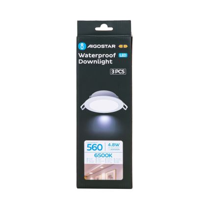 Aigostar - SADA 3x LED Svetlo za strop v kopalnici LED/4,8W/230V IP65 bela