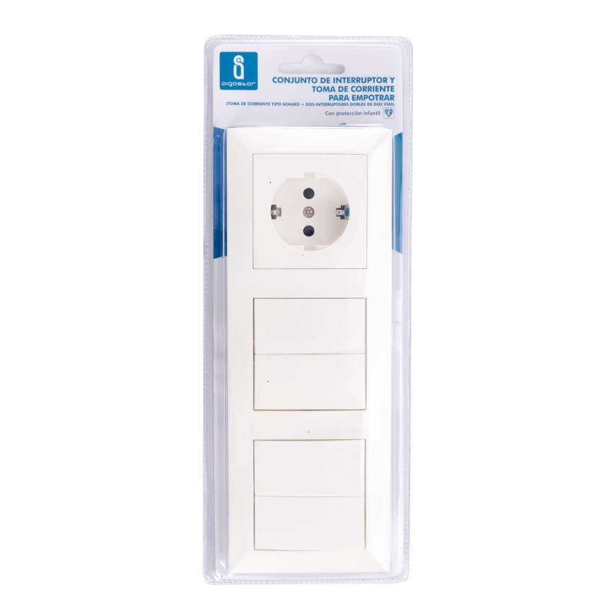 Aigostar - SET 2x Hišno stikalo 2-gumba z vtičnico 1x16A/250V SCHUKO