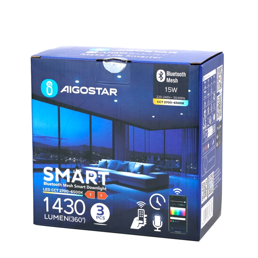 Aigostar - SET 3x LED Zatemnitvena vgradna svetilka MESH LED/15W/230V 2700K-6500K pr. 17cm