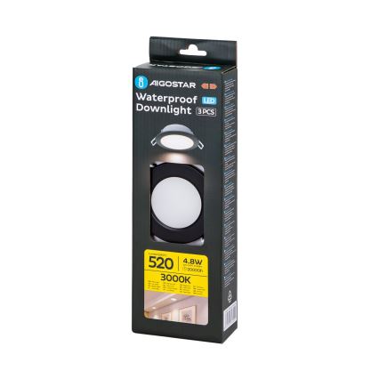 Aigostar - SET 3x LED Zunanja vgradna svetilka LED/4,8W/230V 3000K IP65 črna