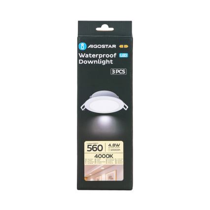 Aigostar - SET 3x LED Zunanja vgradna svetilka LED/4,8W/230V 4000K IP65 bela