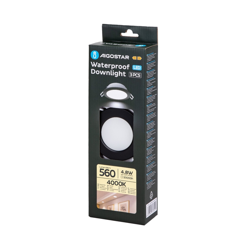 Aigostar - SET 3x LED Zunanja vgradna svetilka LED/4,8W/230V 4000K IP65 črna
