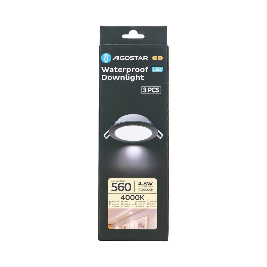 Aigostar - SET 3x LED Zunanja vgradna svetilka LED/4,8W/230V 4000K IP65 črna