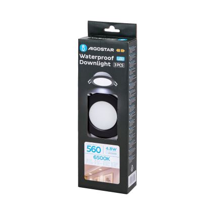 Aigostar - SET 3x LED Zunanja vgradna svetilka LED/4,8W/230V 6500K IP65 črna