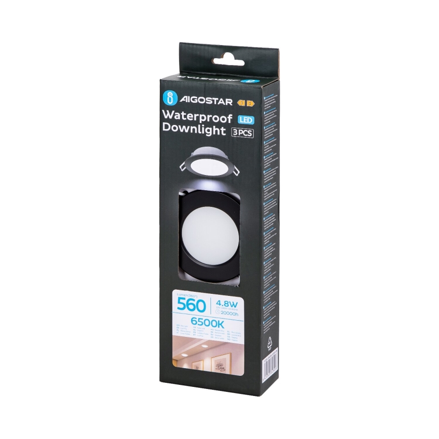 Aigostar - SET 3x LED Zunanja vgradna svetilka LED/4,8W/230V 6500K IP65 črna