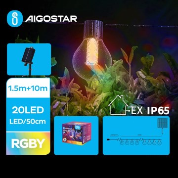 Aigostar - Sončna LED-veriga, 20 LED/8 funkcij, 11,5m, IP65, večbarvna