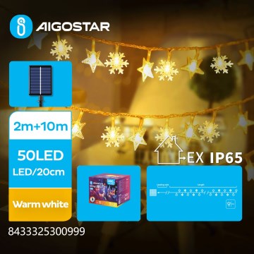 Aigostar - sončni LED niz 50xLED/8 funkcij 12m 800mAh IP65 topla bela