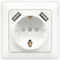 Aigostar - Stenska vtičnica SCHUKO 250V + 2x USB z okvirjem, bela