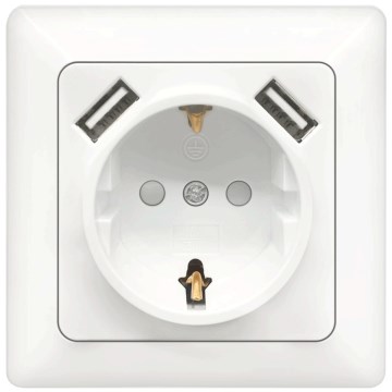 Aigostar - Stenska vtičnica SCHUKO 250V + 2x USB z okvirjem, bela