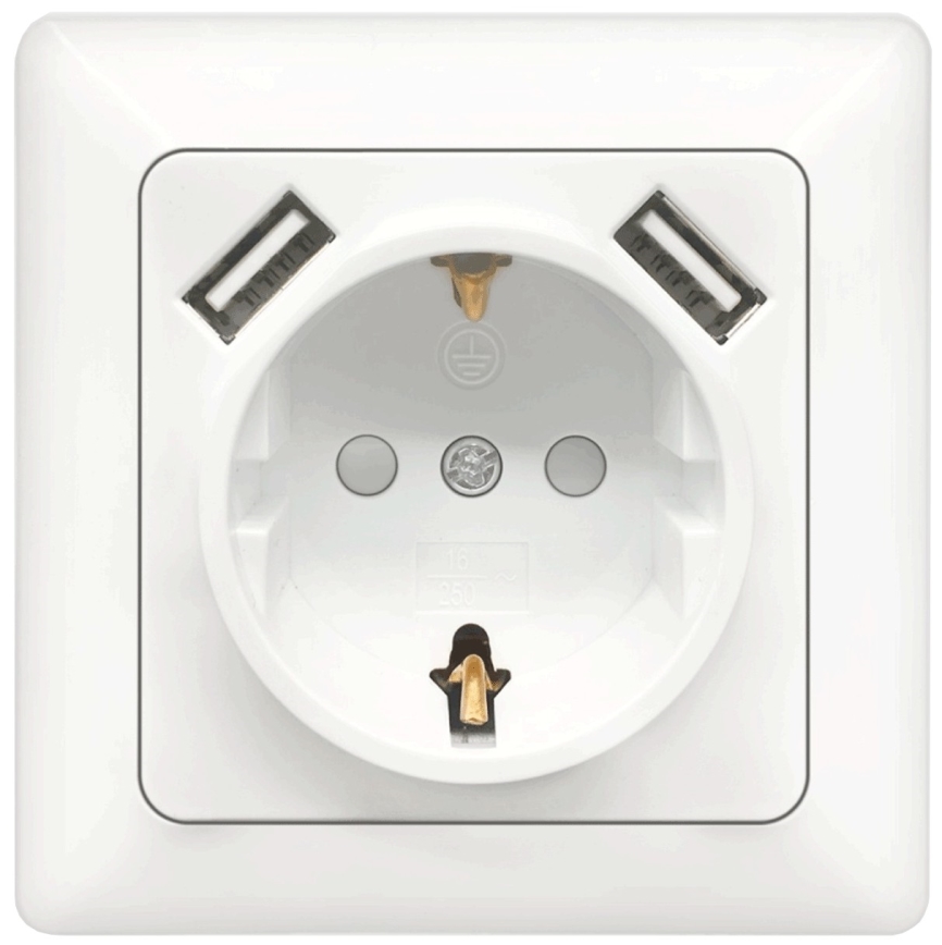 Aigostar - Stenska vtičnica SCHUKO 250V + 2x USB z okvirjem, bela